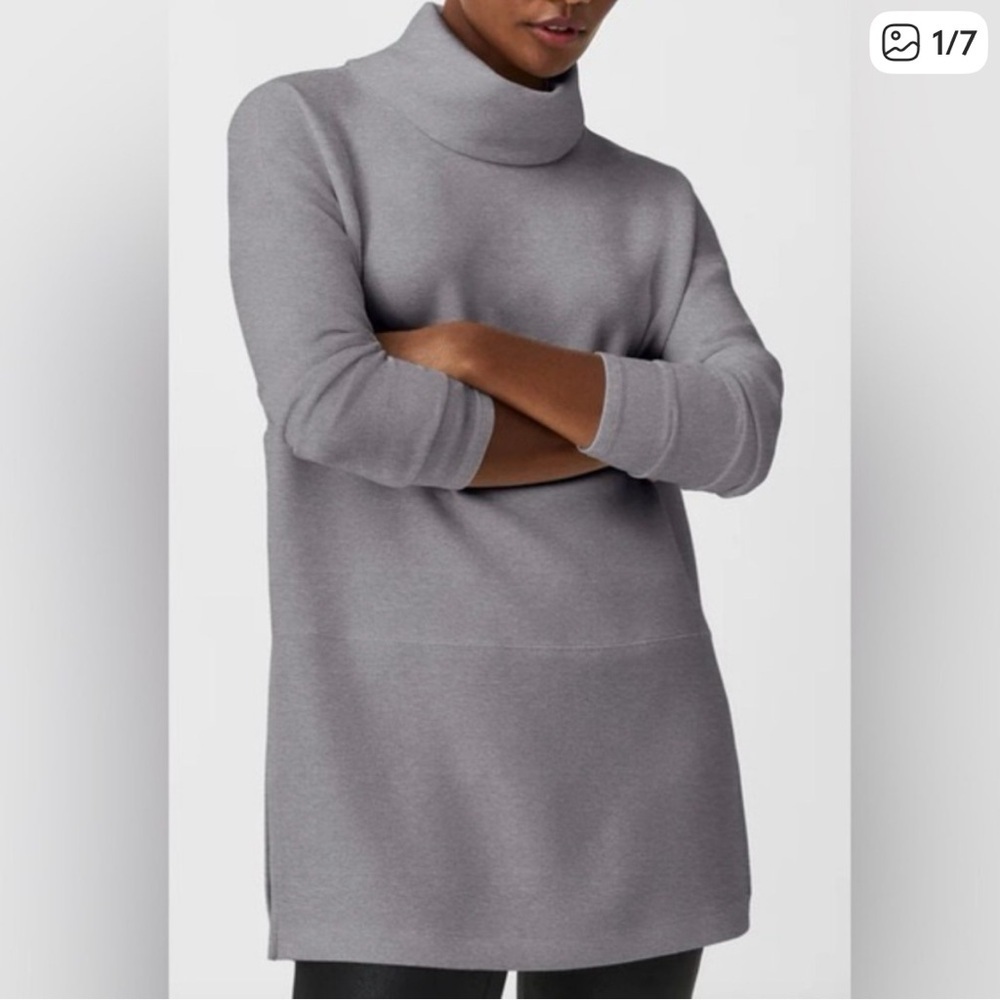 SPANX Air Essentials Turtle Neck Tunic Heather Gray Long Sleeve Top Size M